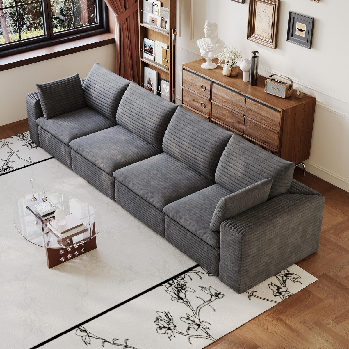 4-SITZER-SOFA DE-34773 mit abnehmbare Polsterung Dunkelgrau - Dunkelgrau, Textil (90/60/340cm) - ComfortXL