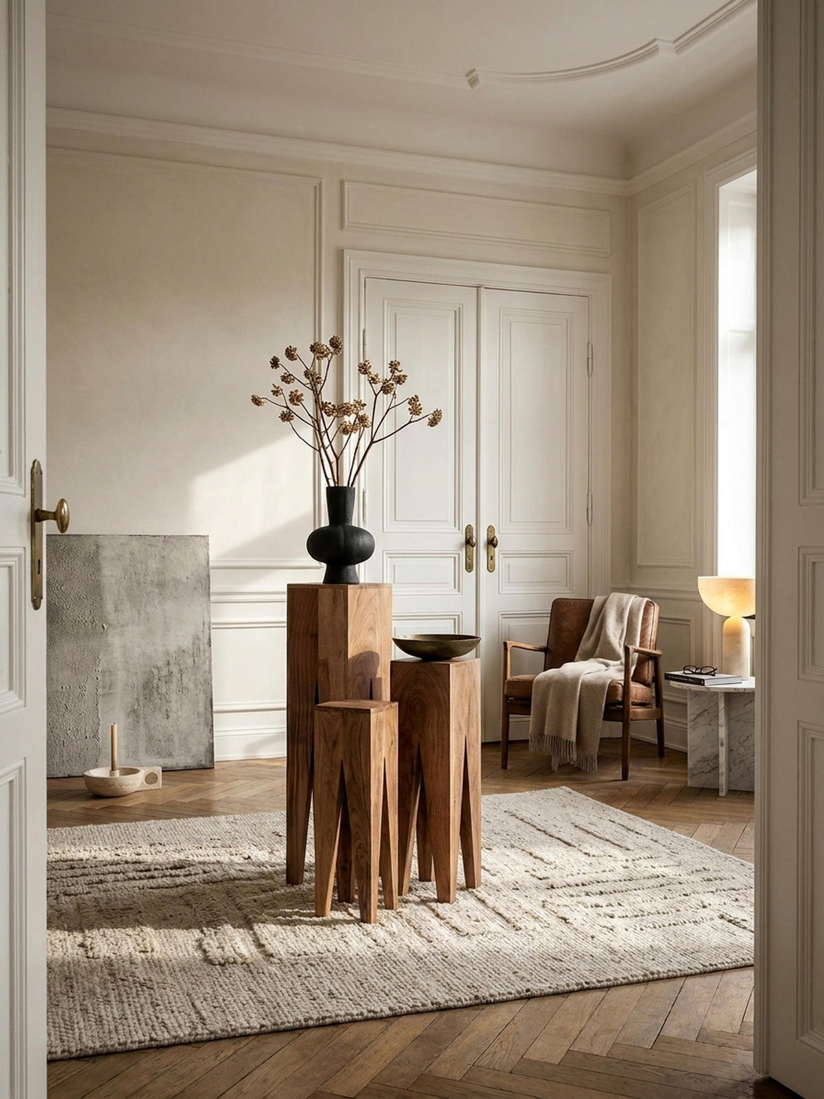 BEISTELLTISCH 3er Set Massivholz Handgefertigt Giraffenbeine, Beige 25x25x100 cm - Beige, Holz (25/25/100cm) - KADIMA DESIGN