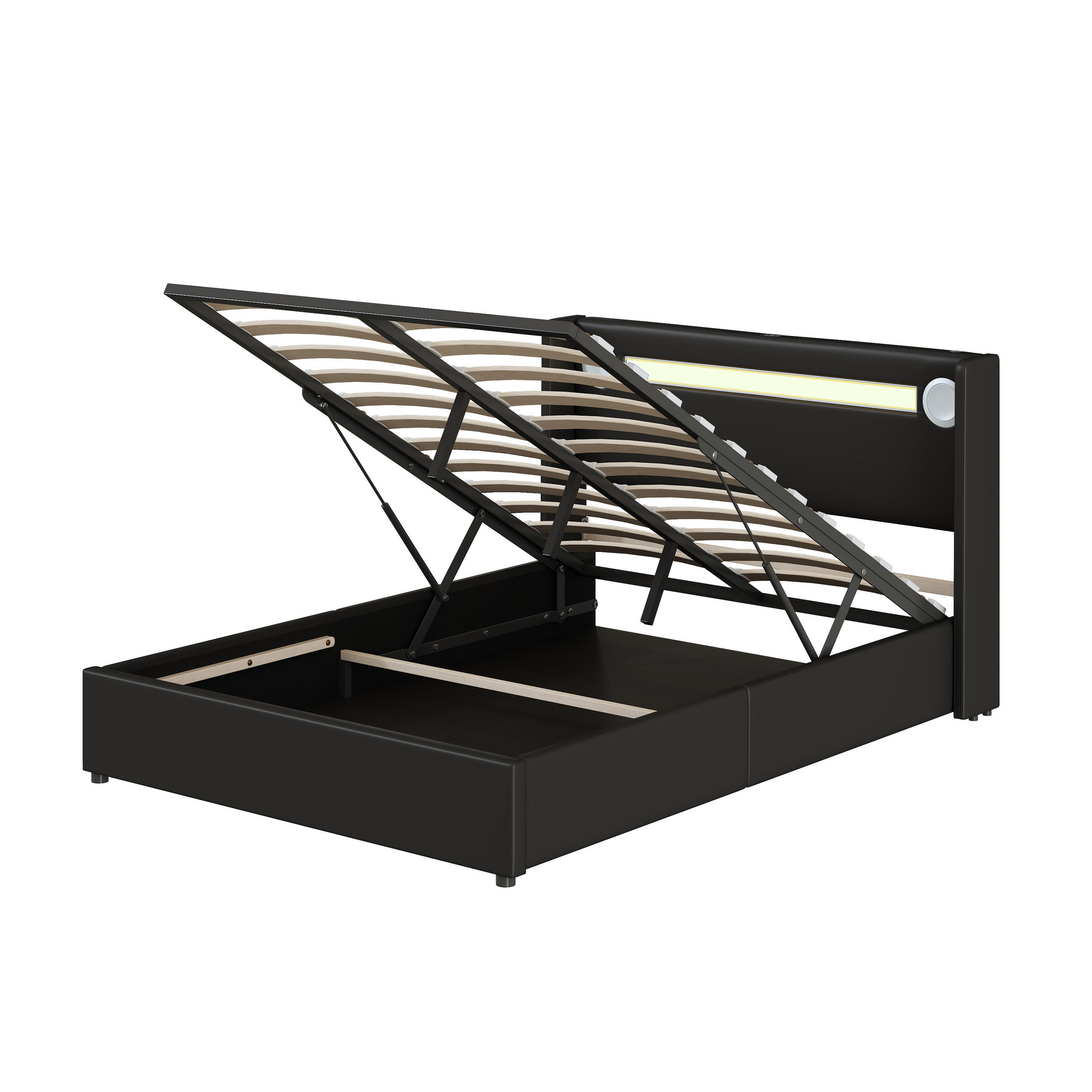 POLSTERBETT 140x200 LED Bluetooth USB Stauraum Schwarz - Schwarz, Holzwerkstoff - FLIEKS