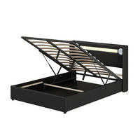 POLSTERBETT 140x200 LED Bluetooth USB Stauraum Schwarz - Schwarz, Holzwerkstoff - FLIEKS