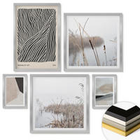 WANDBILDER 5er Set - 50x50 cm & 20x30 cm & 40x60 cm Silberner Rahmen - Abstrakte Boho-Dekorationsmuster - Silberfarben, Kunststoff (40/60cm) - ArtPrintCave