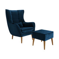 SESSEL Estjano mit Fußbank - Blau/Beige, Holz (80/106/95cm) - MIRJAN24