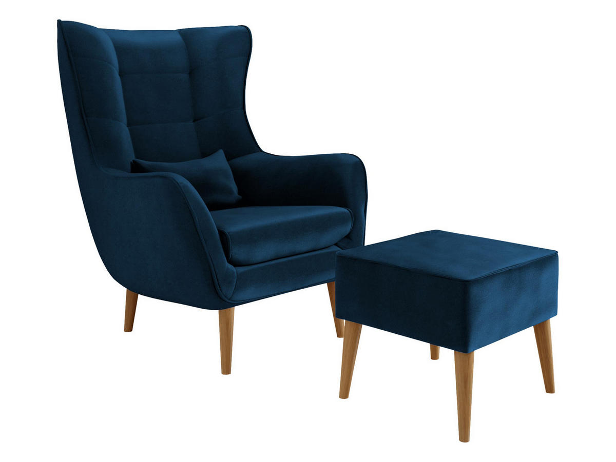 SESSEL Estjano mit Fußbank - Blau/Beige, Holz (80/106/95cm) - MIRJAN24