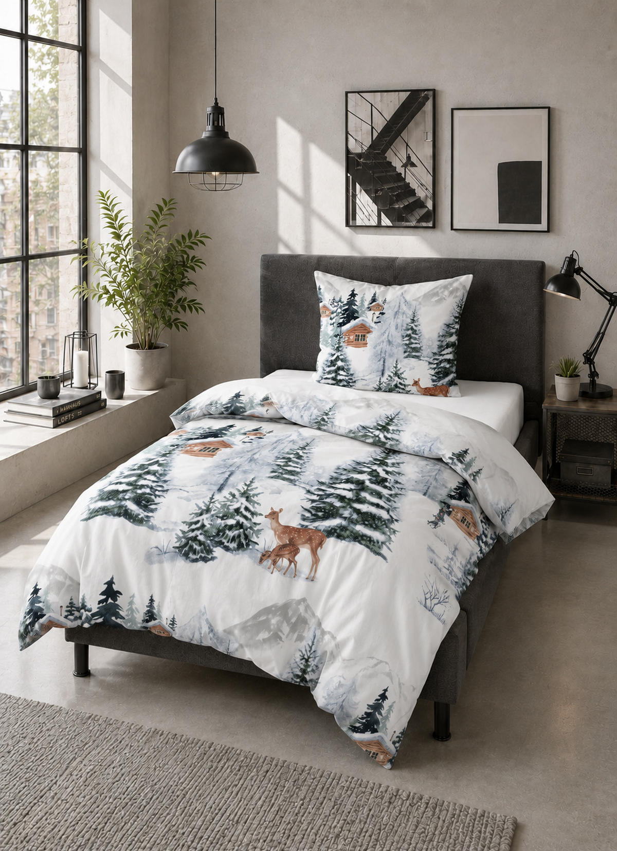 BETTWÄSCHE-GARNITUR Biber Winter taubenblau, 135x200 cm + 80x80 cm - Blaugrau, Textil (135/200cm) - Castell