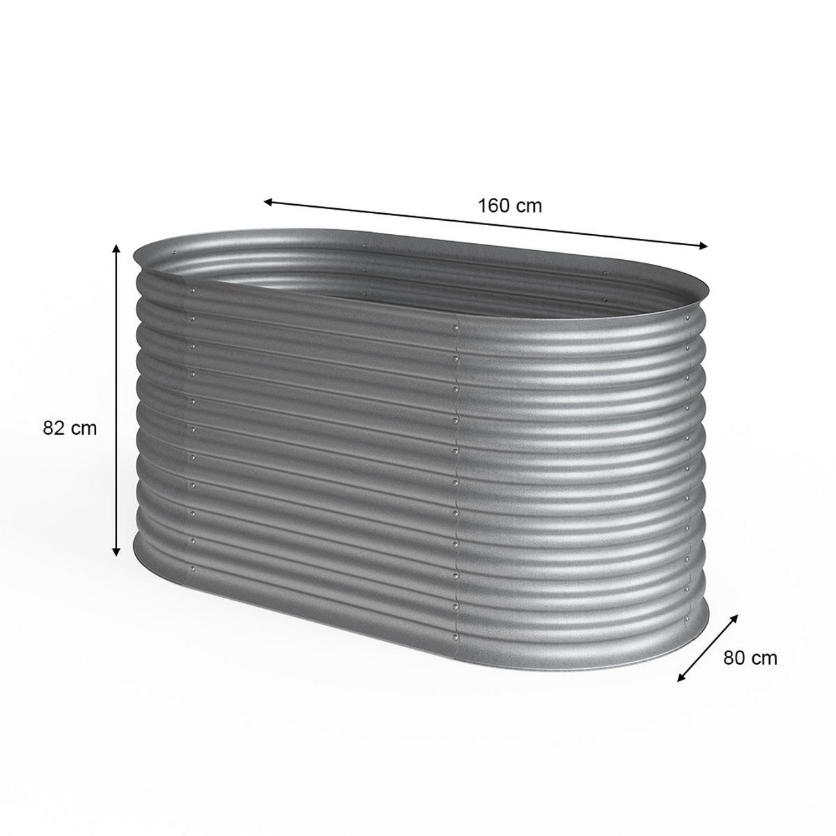 HOCHBEET Silber 160 x 82 cm - Silberfarben, Metall (160/80/82cm) - OK-Living