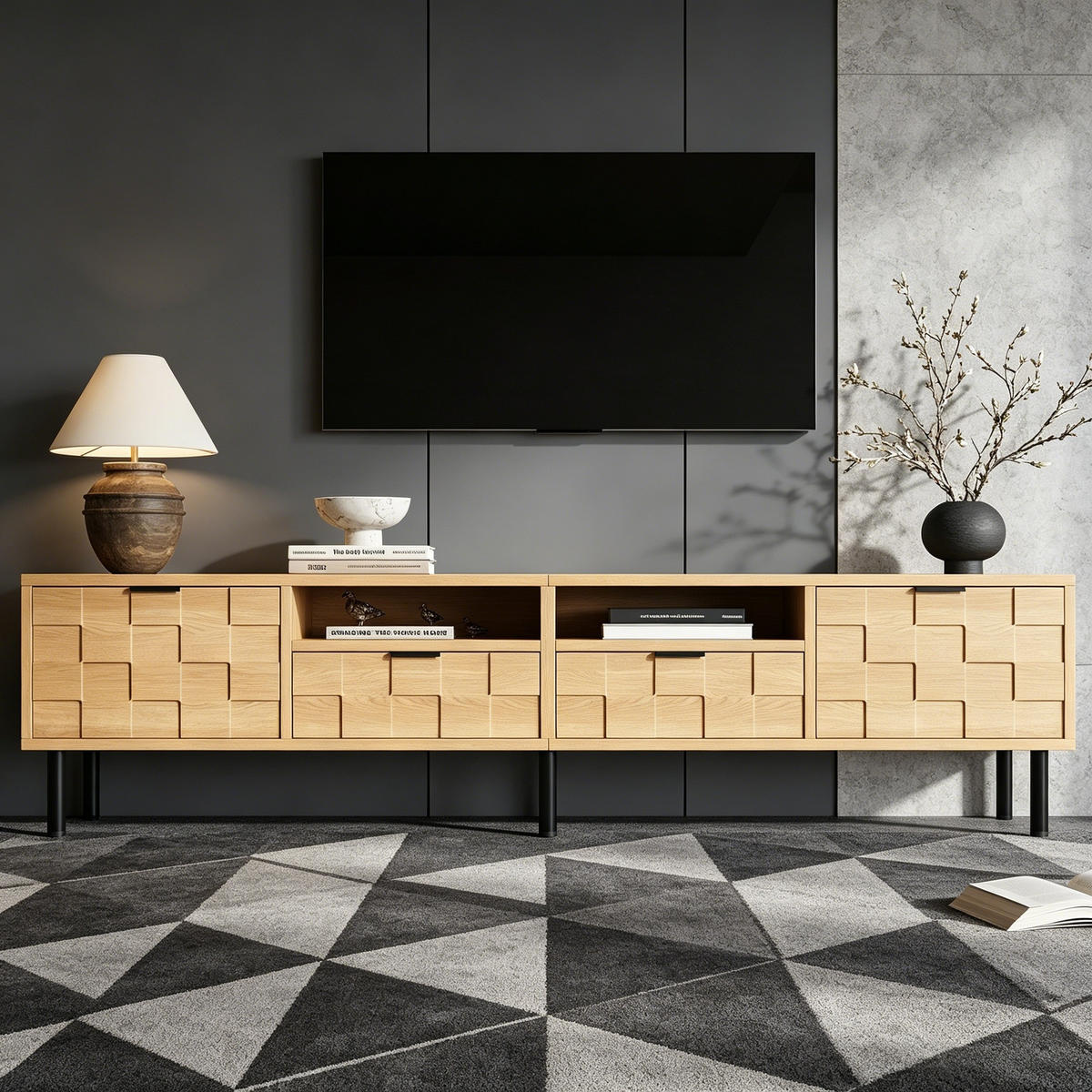TV-SCHRANK 200x35x44.5cm Naturholz mit 2 Schubladen - Naturfarben, Holzwerkstoff (200/44.5/35cm) - FLIEKS