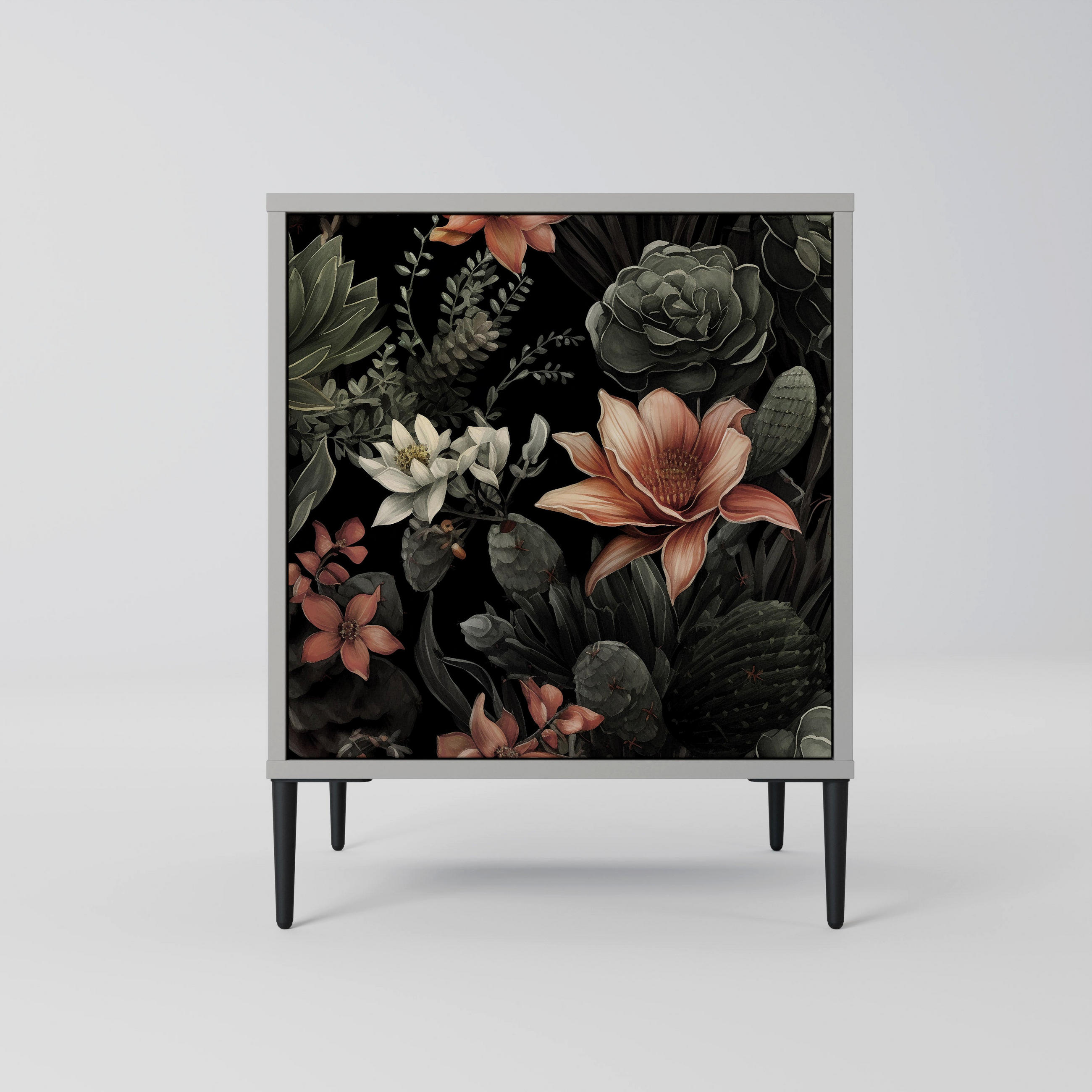 SIDEBOARD SECRET VERDURE, Grau, 57,5x42x72,5 cm, Schwarze Metallfüße - Multicolor/Schwarz, Holzwerkstoff/Metall (57.5/72.5/42cm) - SpaceRebels