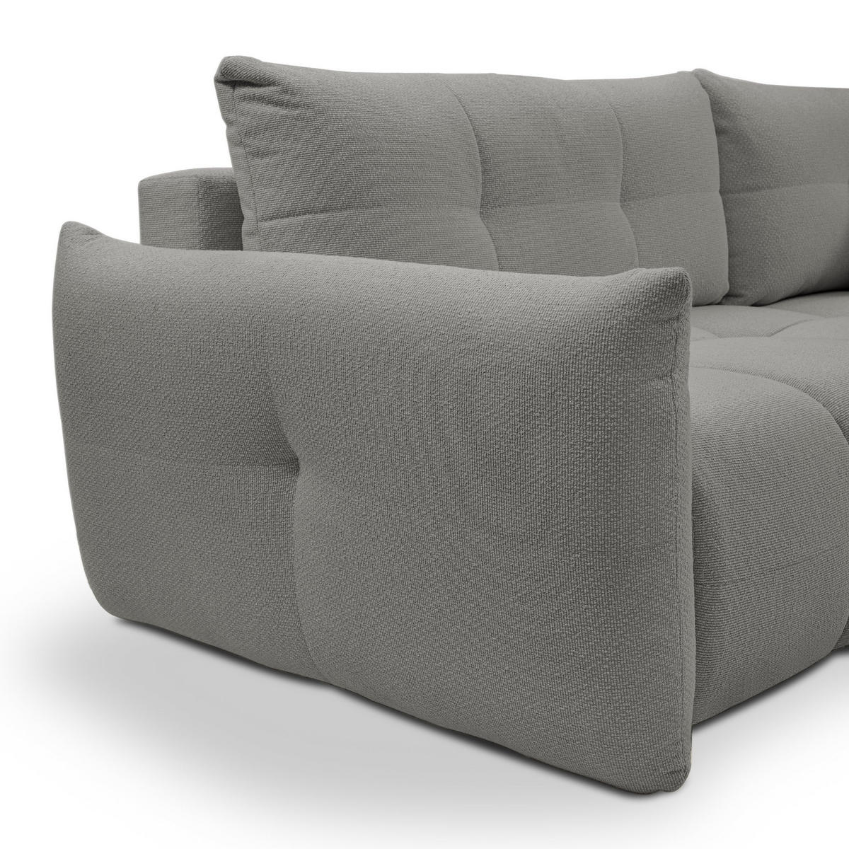 ECKSOFA MODA E Grau Geflochtener Stoff mit Schlaffunktion - Grau, Holz (257/177cm) - MASSENO