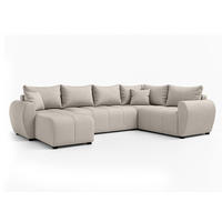WOHNLANDSCHAFT Malatya U Form MAX Beige 311/145/82 cm mit Schlaffunktion - Beige/Schwarz, Kunststoff/Textil (208/82/303cm) - AX Living