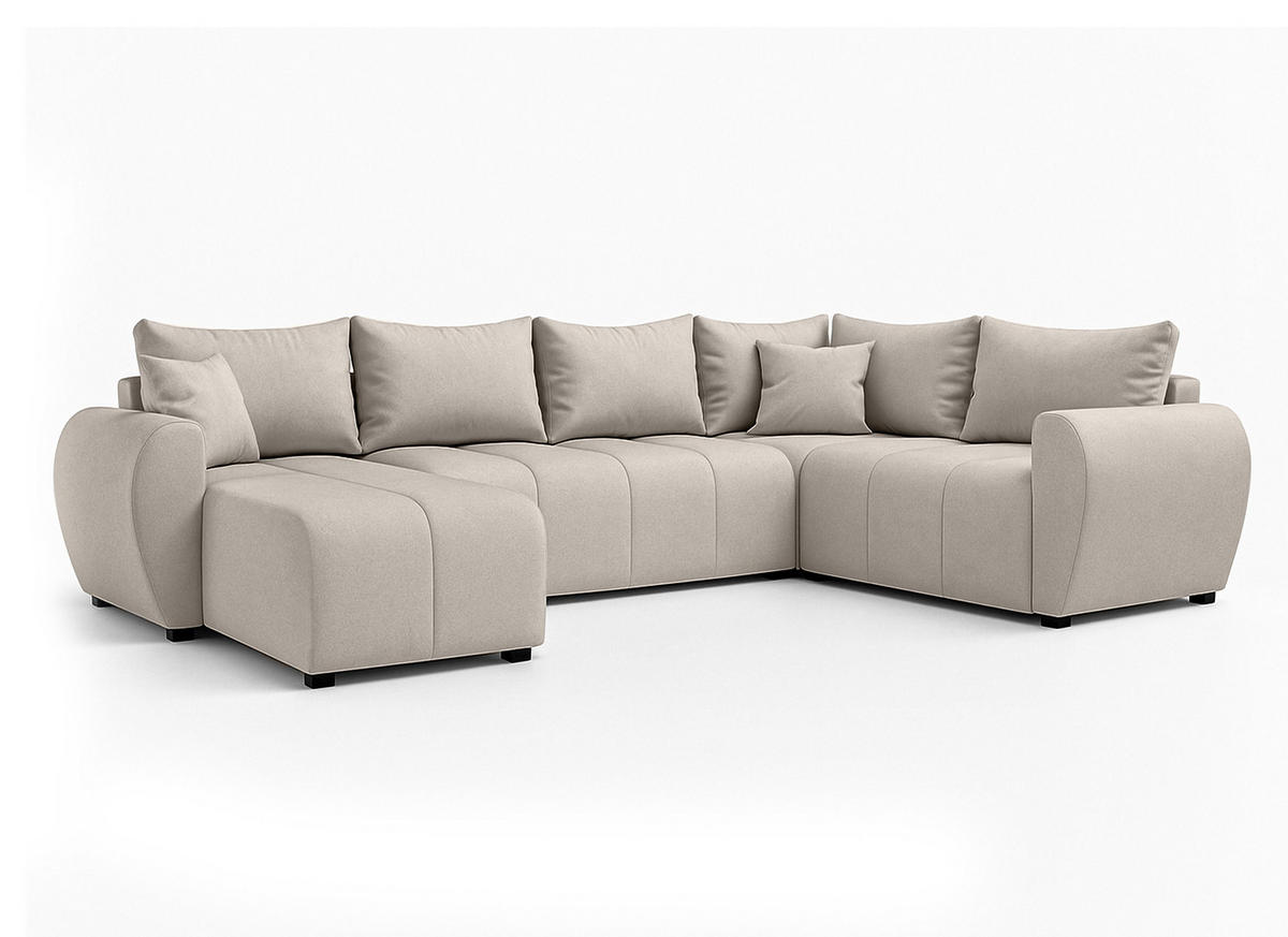 WOHNLANDSCHAFT Malatya U Form MAX Beige 311/145/82 cm mit Schlaffunktion - Beige/Schwarz, Kunststoff/Textil (208/82/303cm) - AX Living