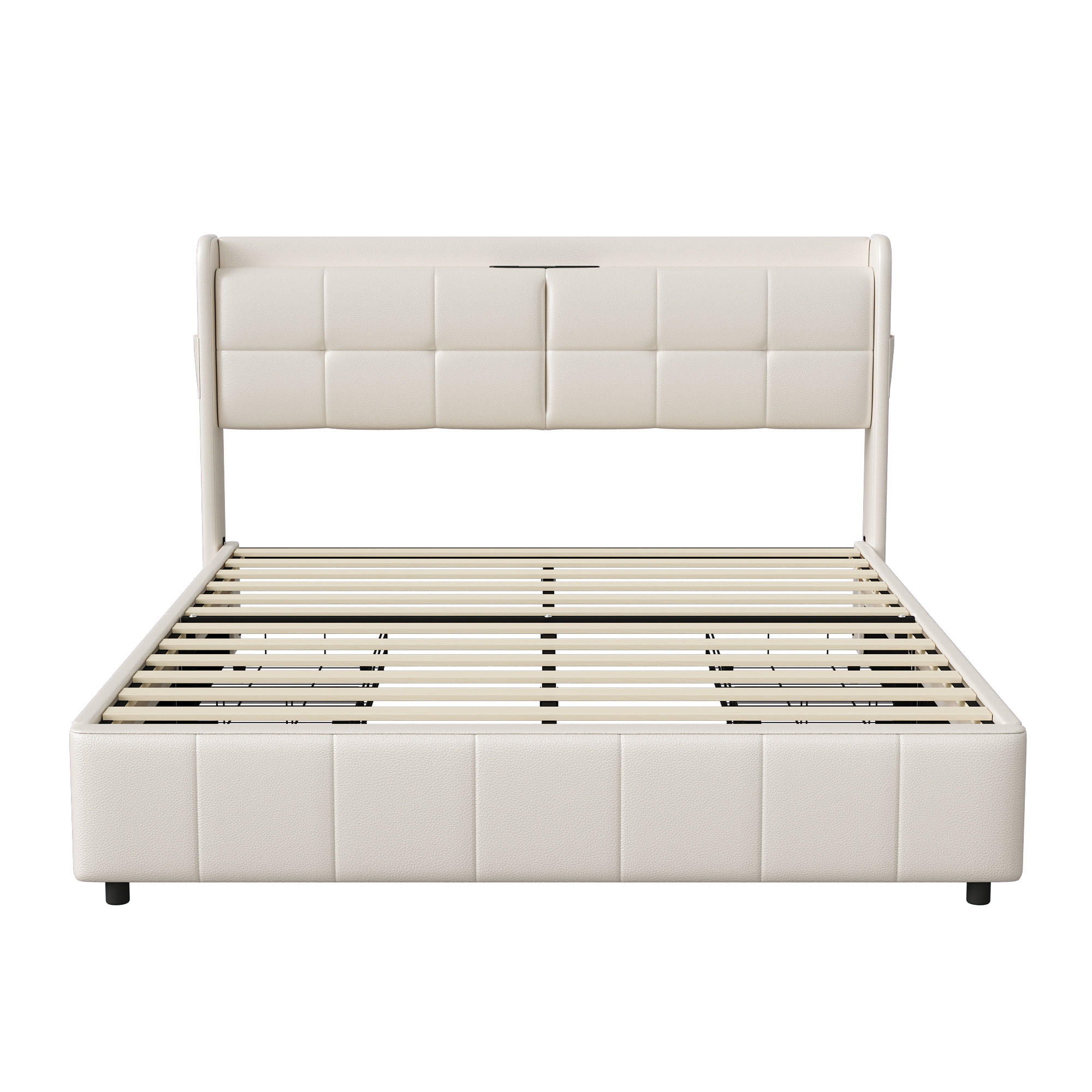 BETT 160x200 cm Lattenrost 4 Schubladen USB PU Weiß - Weiß, Holz (160/200cm)