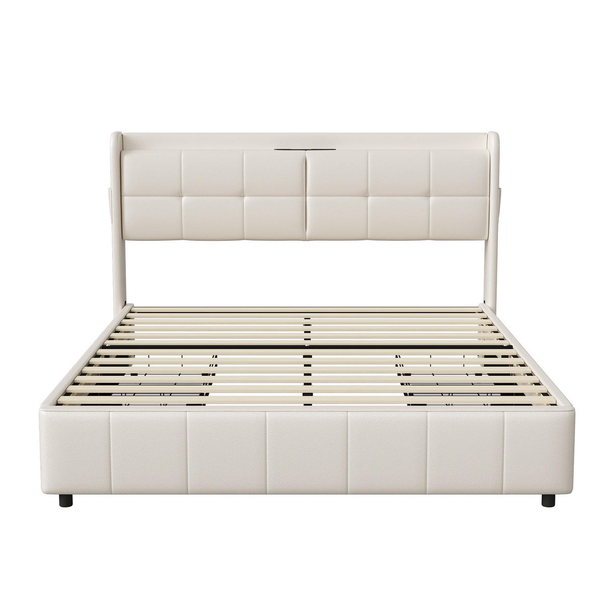 POLSTERBETT 160x200cm mit LED, USB & 4 Schubladen, Stauraumbett, Weiß - Weiß, Holz (160/200cm)