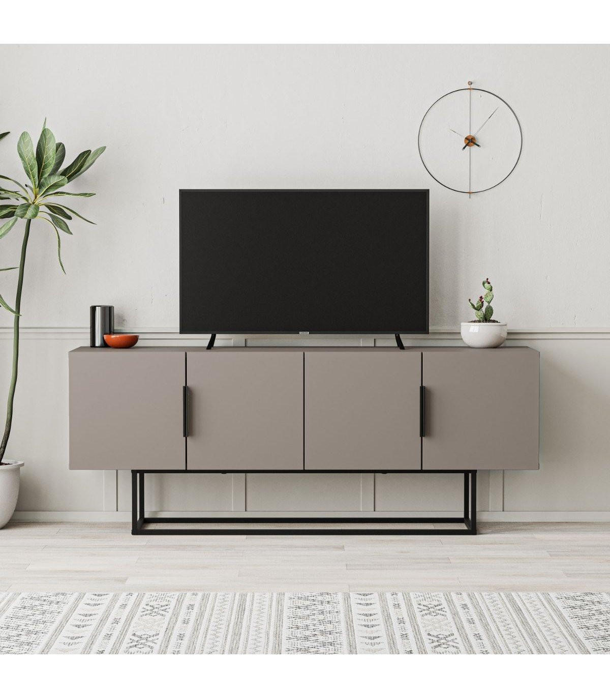 TV-SCHRANK mit 4 Türen und Metallbeinen L140 cm - Titan - Braun, Holzwerkstoff (35/55/140cm) - Calicosy