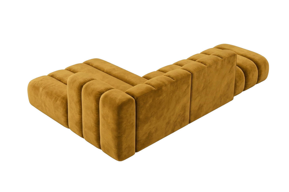 ECKSOFA Modulares In L-Form Mit Hocker, Velvet-Stoff Riviera, Senffarbe, Links, GRAND Mini - Gelb, Holz (295/179cm) - Kaiser Möbel