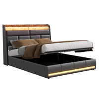 POLSTERBETT 140x200 cm Stauraum LED Lattenrost PU Leder schwarz - Schwarz, Holz (140/200cm) - LEBENLANG