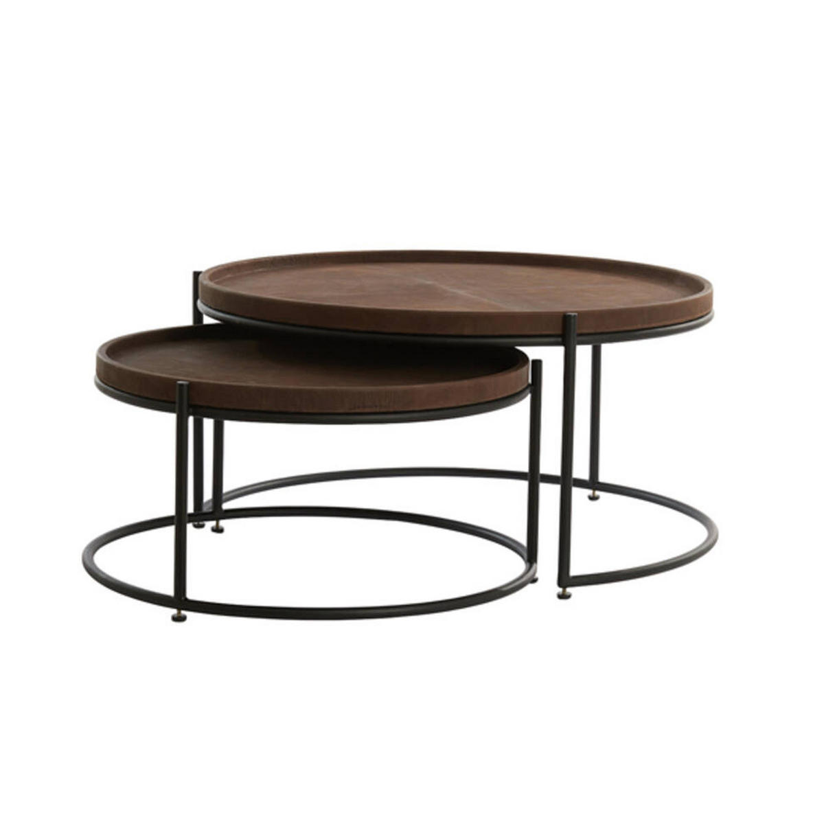 COUCHTISCH JAIRO 2er Set, Leder, Braun-Schwarz - Schwarz/Braun, Leder (79/79/38cm) - Light & Living