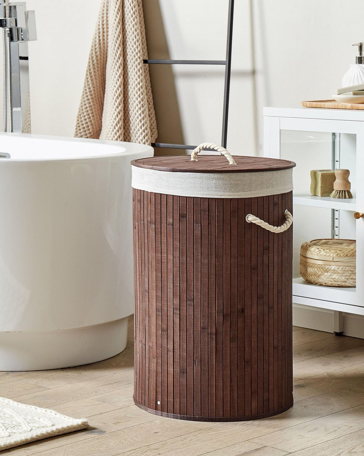 KORB Braun Sannar - Braun/Weiß, Holz (40/60/40cm) - Beliani