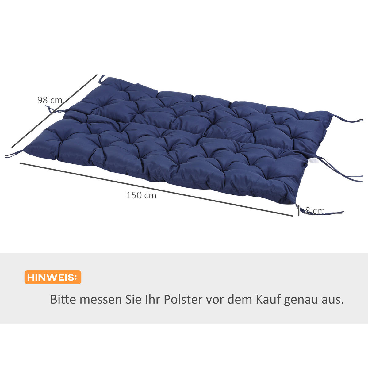 BANKAUFLAGE 3-Sitzer 150 x 98 x 8 cm - Blau, Kunststoff (150/8/98cm) - Outsunny