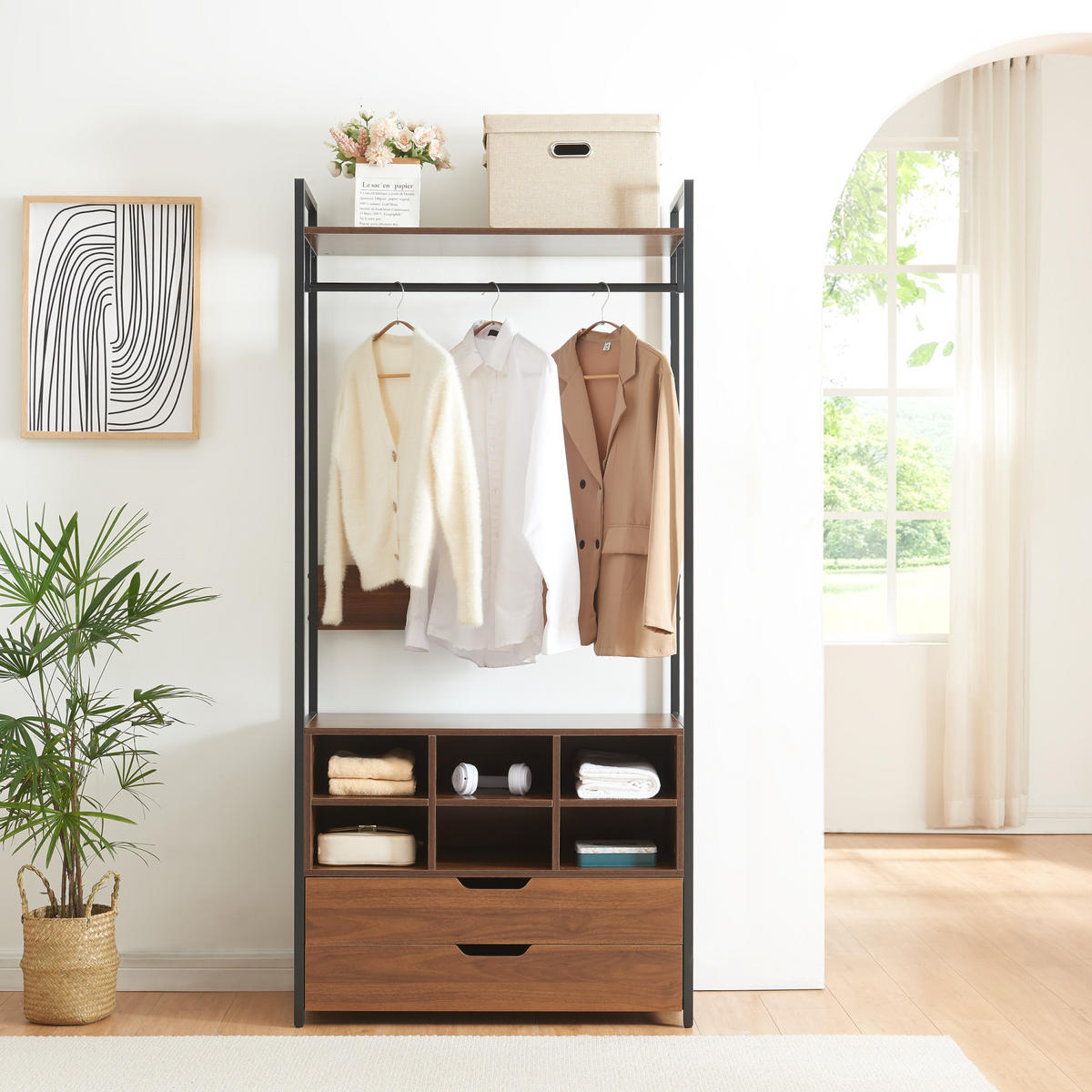 GARDEROBENSTÄNDER Larem - Walnussfarben/Schwarz, Holzwerkstoff/Metall (84/180/40cm) - [en.casa]