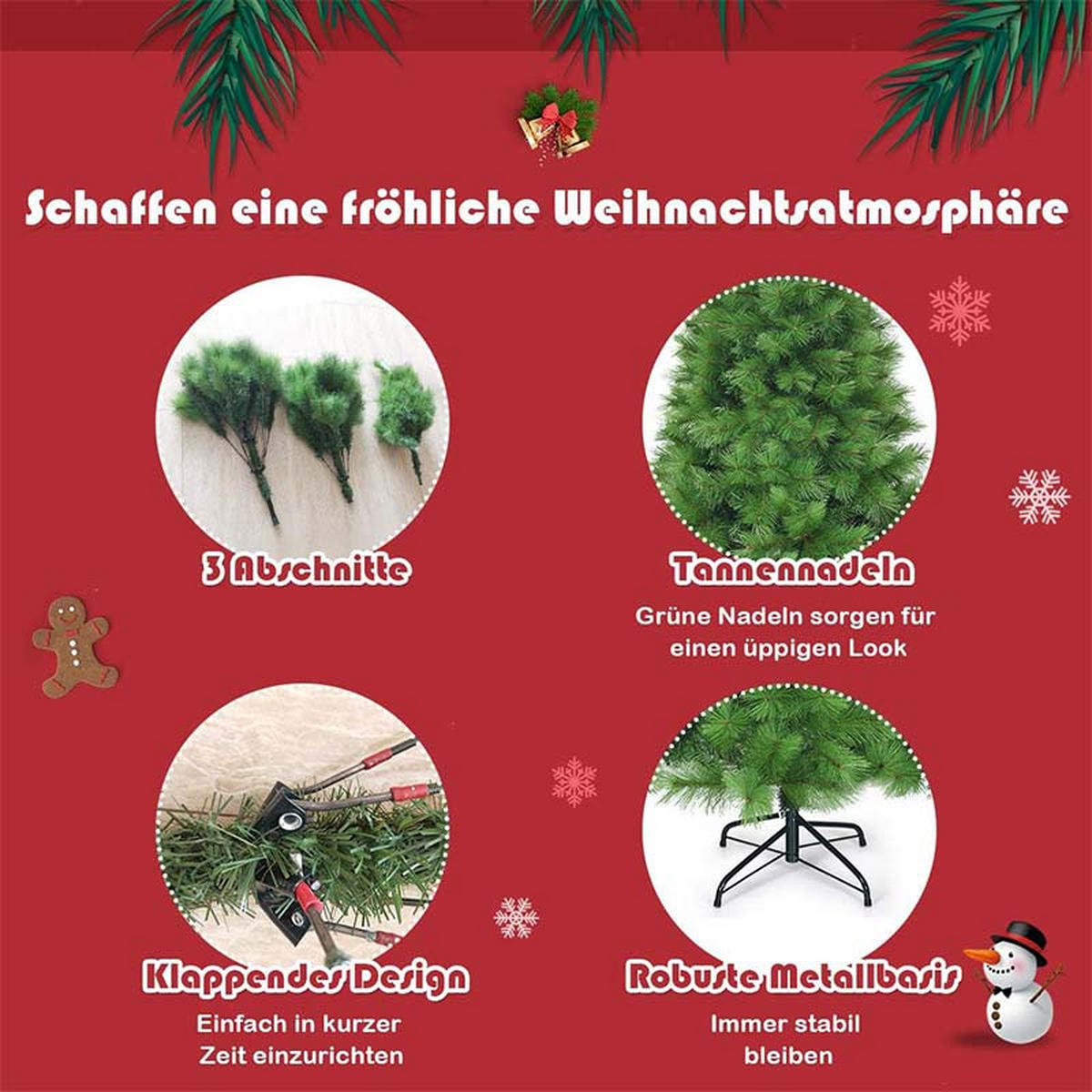 WEIHNACHTSBAUM mit Metallständer 180cm Grün - Grün, Metall (180cm) - COSTWAY