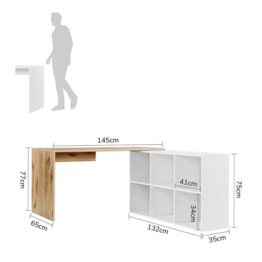 Thumbnail - Mokebo Eckschreibtisch, Eiche, Weiß, Holzwerkstoff, 145x77x65 cm, Arbeitszimmer, Schreibtische, Eckschreibtische