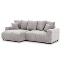 ECKSOFA Calma mit Schlaffunktion und Bettkasten im Bumpy-Design aus weichem Hellgrau Plüschcord - Ottomane links - Hellgrau/Schwarz, Holz/Kunststoff (239/140cm) - S-Style
