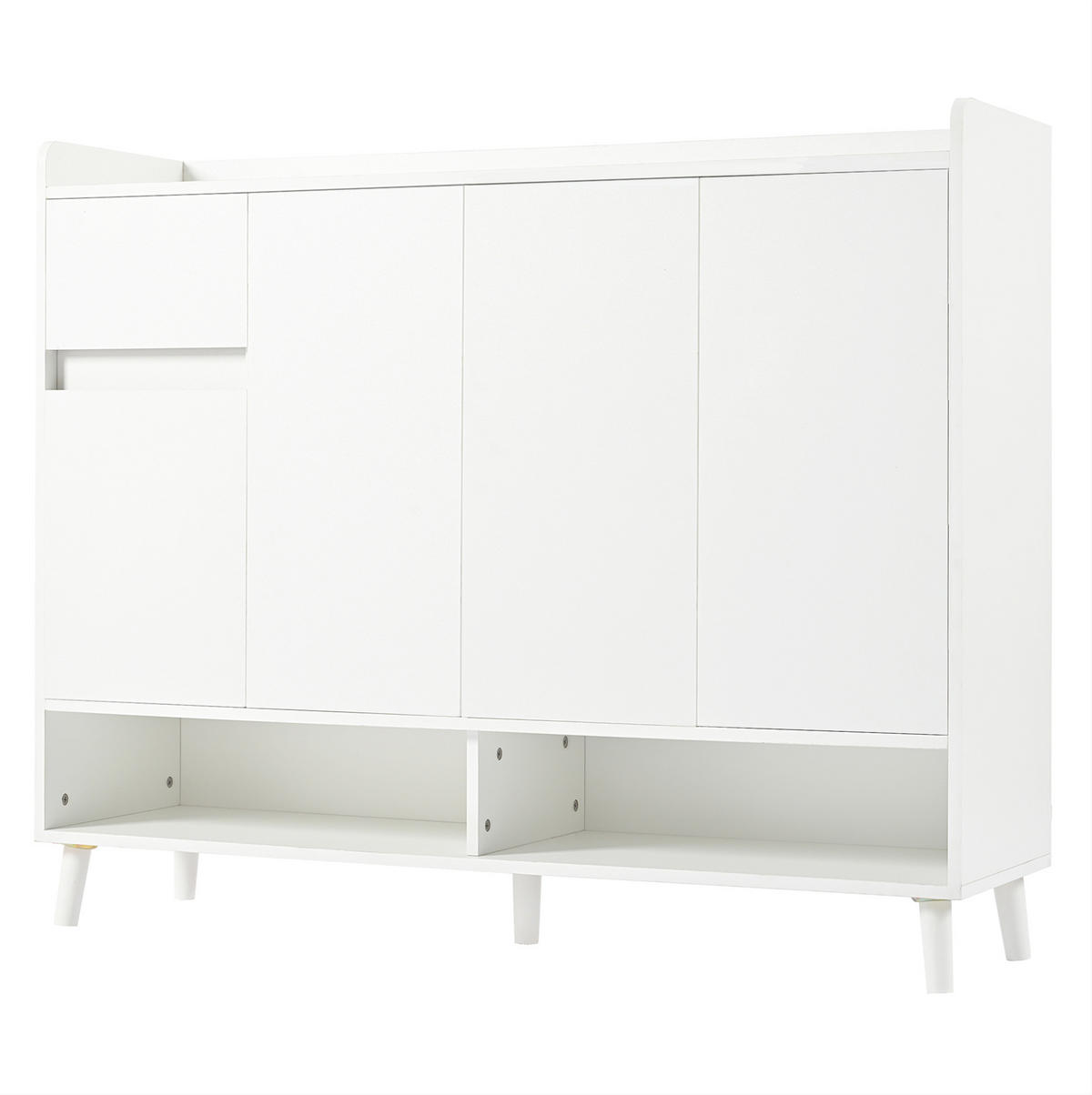 SCHUHSCHRANK 120/35/99 cm in Weiß mit 4 Türen, 1 Schublade und verstellbarem Boden - Weiß, Holzwerkstoff (120/99/35cm) - BEAOK