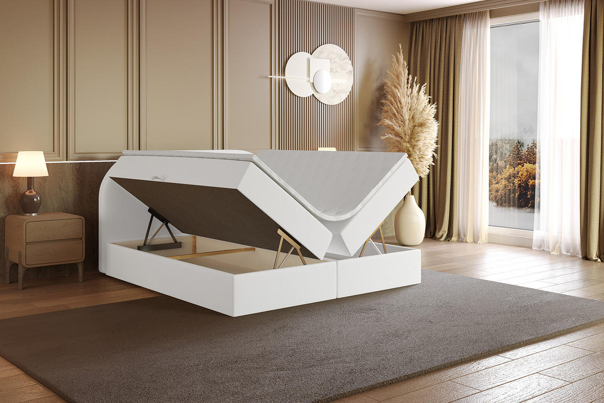 BOXBETT mit Matratze H3 und Lattenrost - NOX - 160x200 - Weiß Kunstleder - Weiß, Holzwerkstoff/Kunststoff (160/200cm) - ALTDECOR