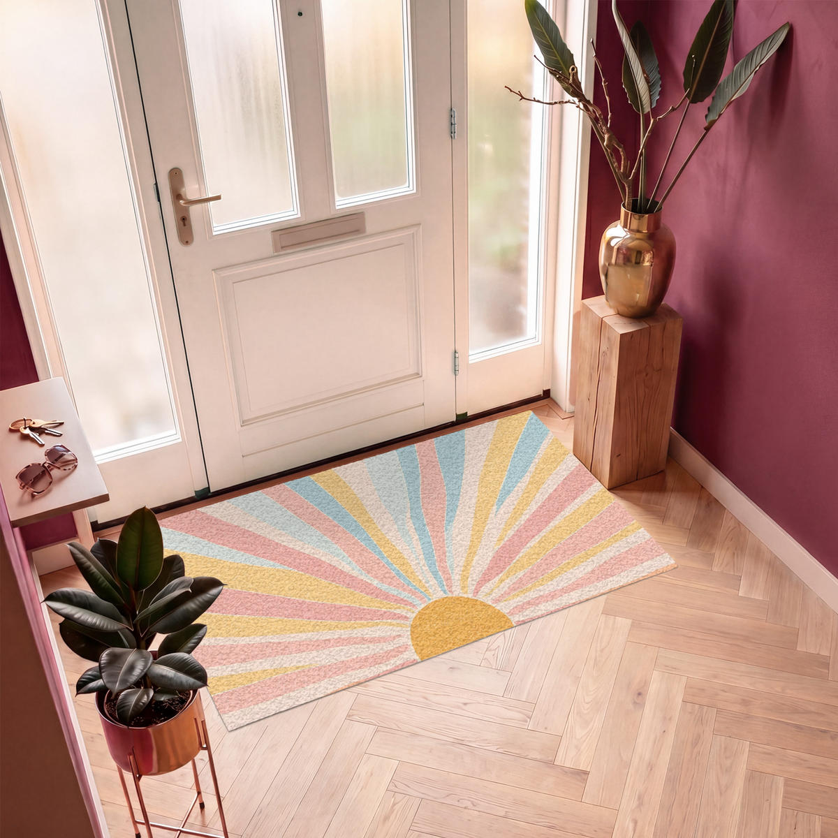 FUSSMATTE Illustration - Sonne - Pastellfarben Sauberlaufmatte 150x90 cm - Hellrosa, Kunststoff (150/90cm) - MuchoWow