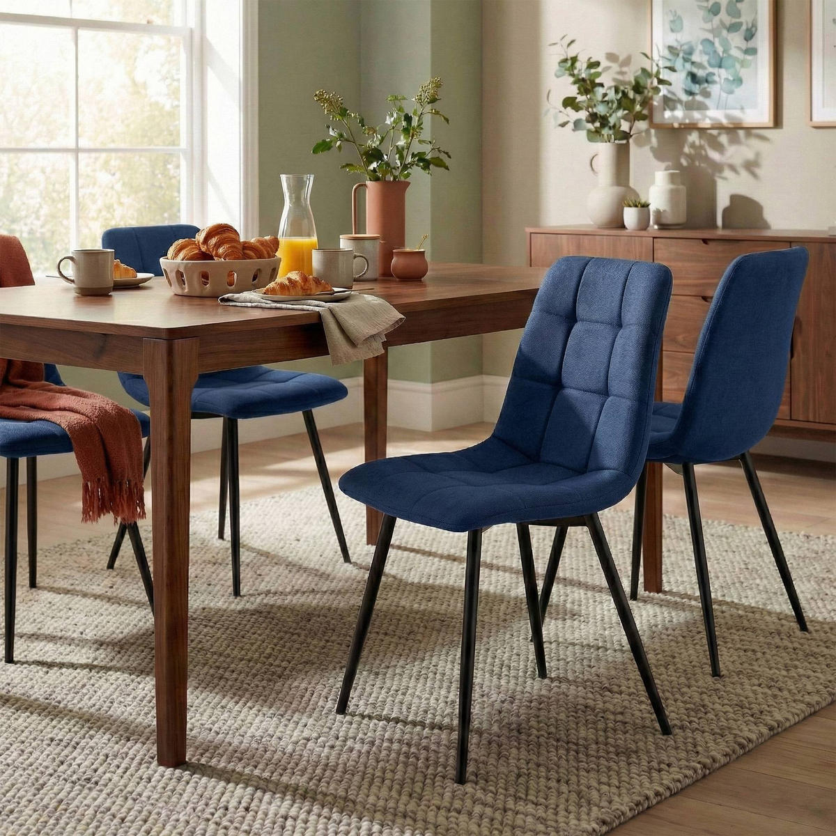 STUHL 4er Set Stoff Blau - Blau/Schwarz, Textil/Metall (45/84/55cm) - CLP