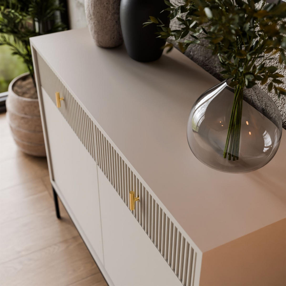 KOMMODE MIDNIGHT 2D2S mit zwei Schubladen auf Gestell kaschmir - Kaschmir/Schwarz, Holzwerkstoff (104/82.5/39cm) - Lookway