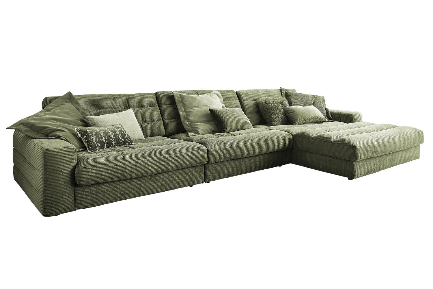ECKSOFA XL LANA Grün Cord - Schwarz/Grün, Textil (416/205cm) - KAWOLA