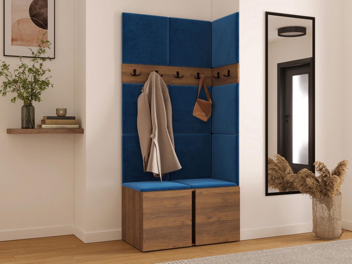 MOBILIER PENTRU HOL Orion I - albastru/culoare lemn de nuc, material plastic/compozit lemnos (84/186/46cm) - MIRJAN24