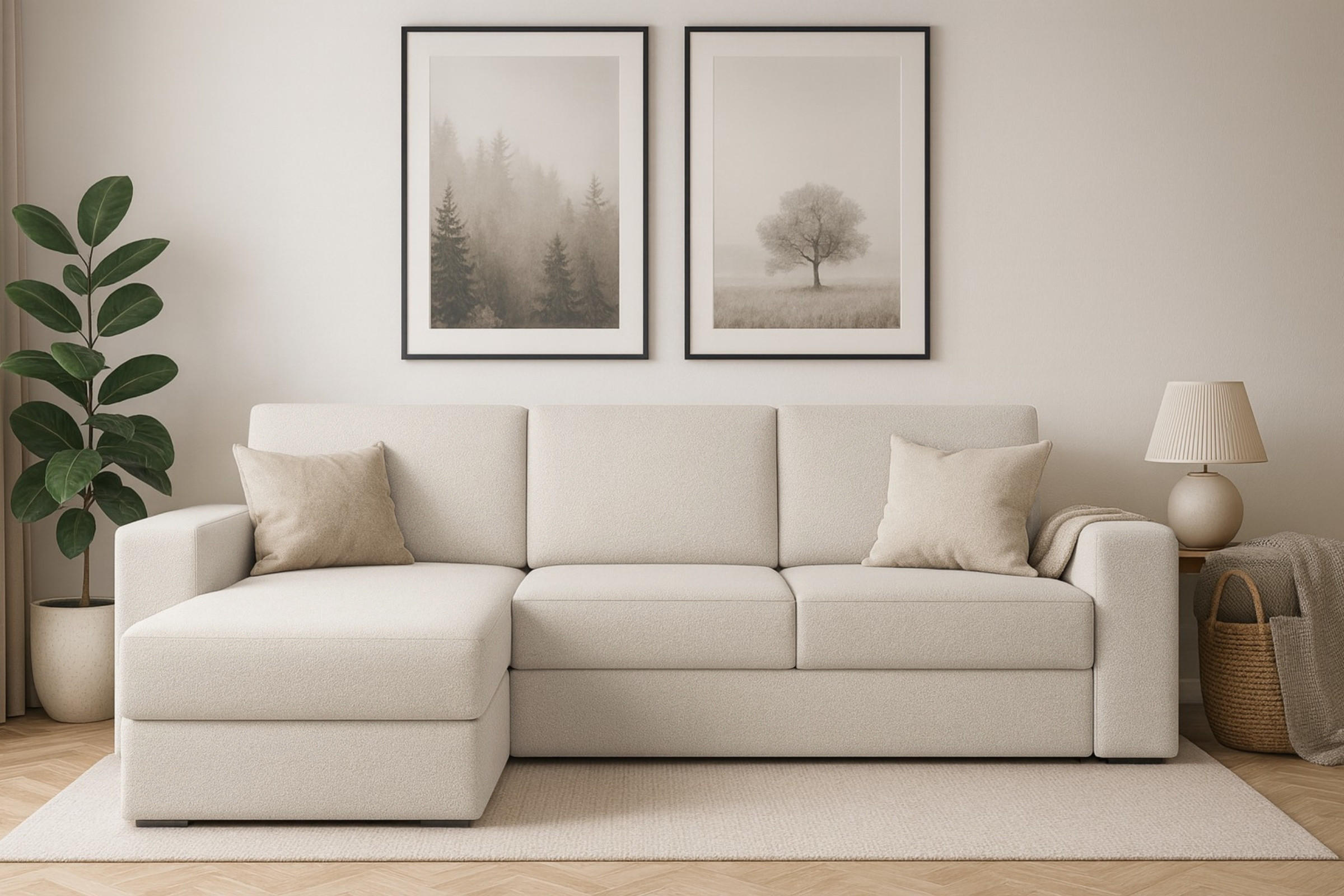 ECKSOFA TOCO L 240x145 cm in Boucle Ecru links - Hellgrau, Holz/Holzwerkstoff (240/145cm) - Deine Möbel 24