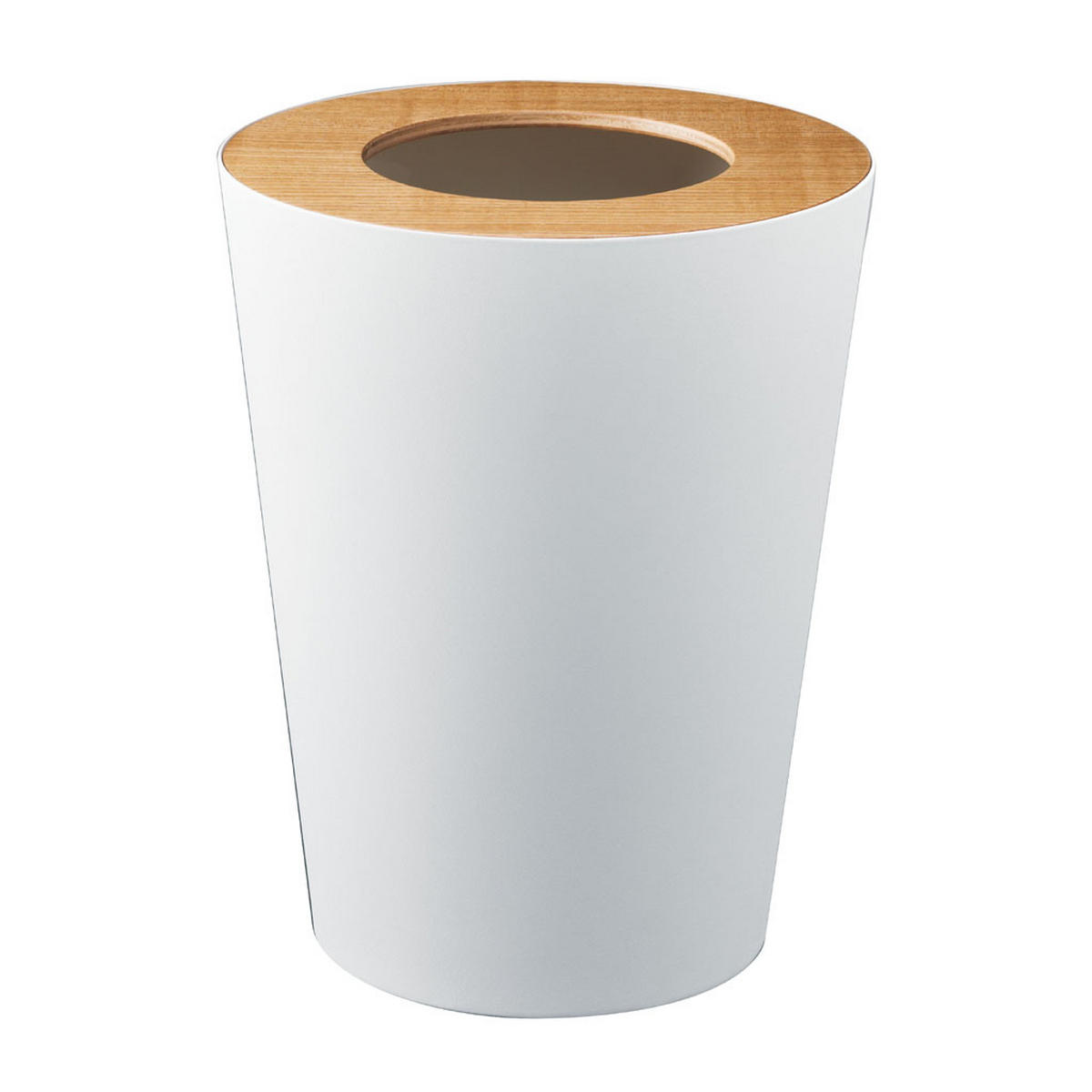 PAPIERKORB Rin weiß 23/28/23 cm rund mit Holzabdeckung - Weiß, Metall (23/28/23cm) - Yamazaki