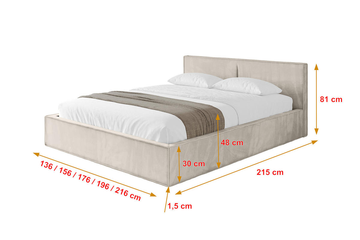 POLSTERBETT mit Bettkasten und Lattenrost, Bett mit Matratze H3/H4 - EMMI-V1 180x200 Beige - Beige, Holzwerkstoff/Textil (180/200cm) - ALTDECOR