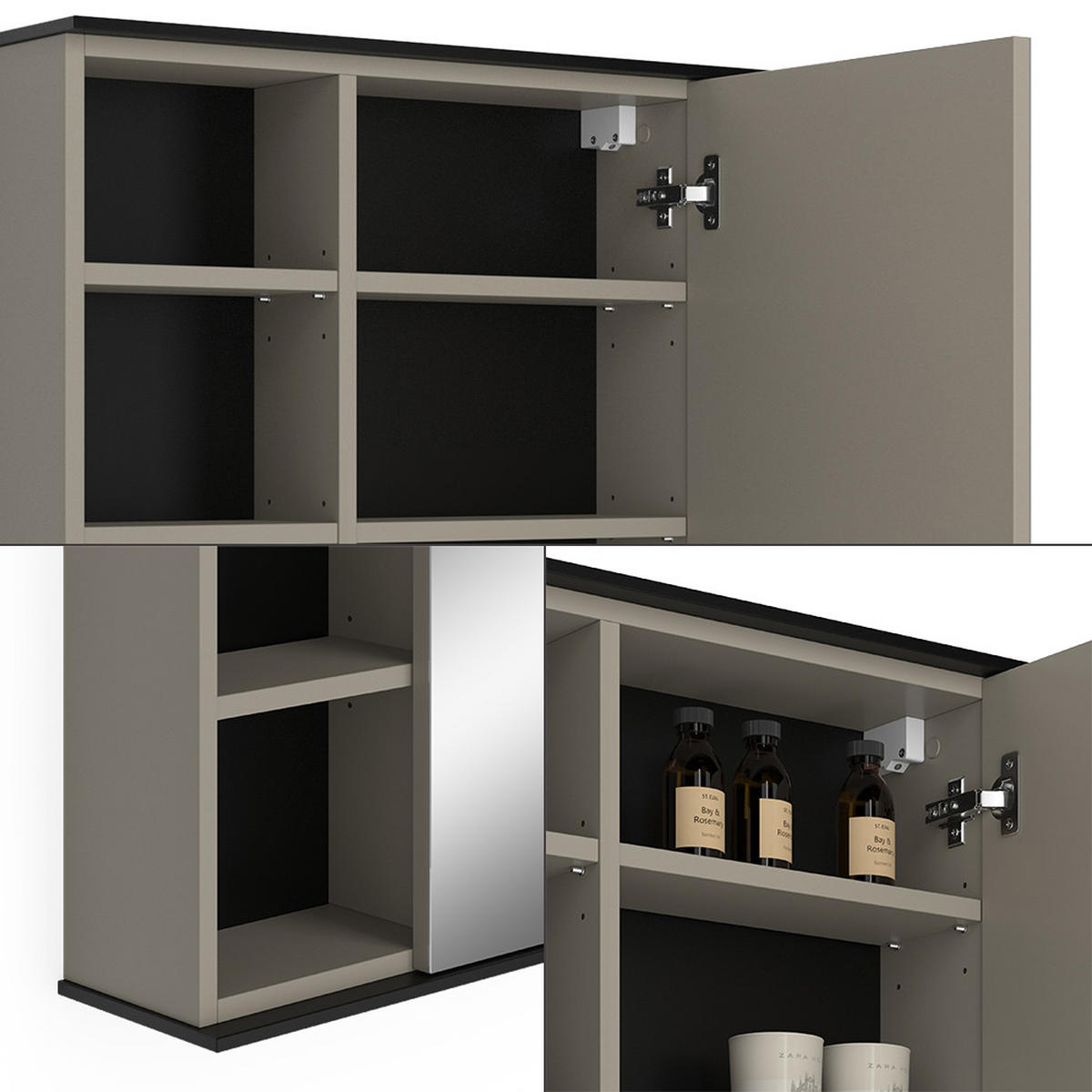 BADSPIEGELSCHRANK Joli Greige 80 x 60 cm mit Spiegel - Greige/Schwarz, Holzwerkstoff (80/60/17.4cm) - Vicco