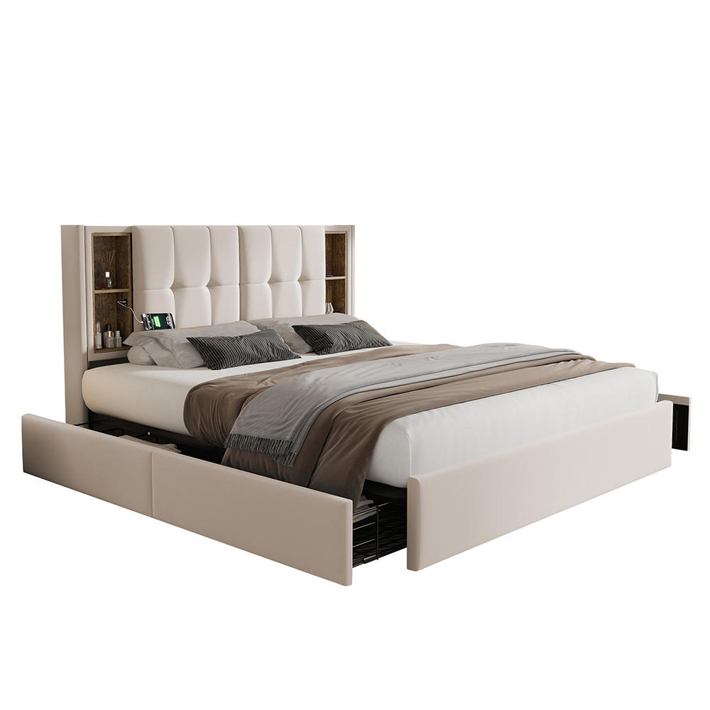 POLSTERBETT 160/200 cm in Beige Samt - Beige, Holz/Textil (160/200cm) - KOMHTOM