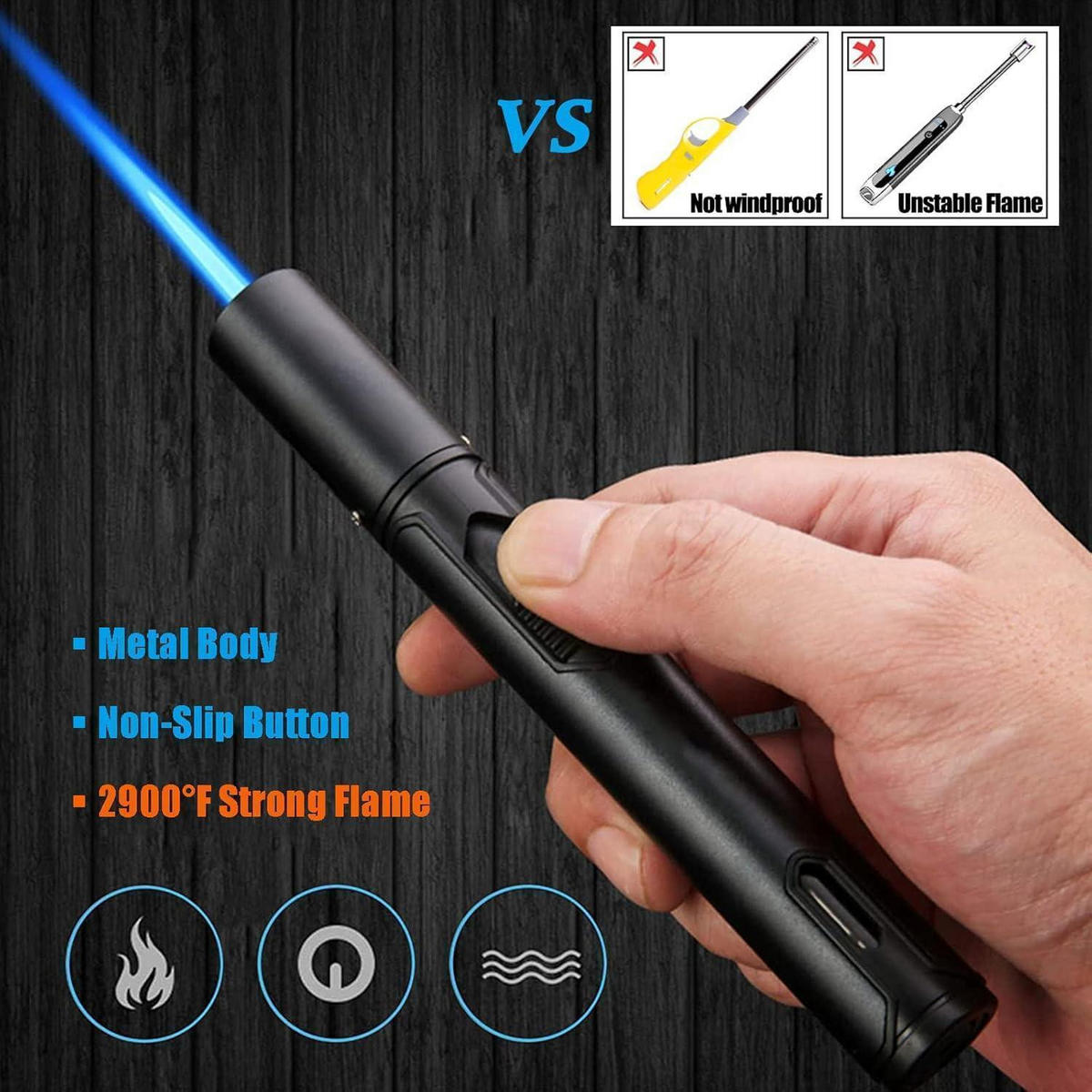 STABFEUERZEUG Jetflamme nachfüllbar schwarz - Schwarz, Metall (1.9/1.9/15.2cm)