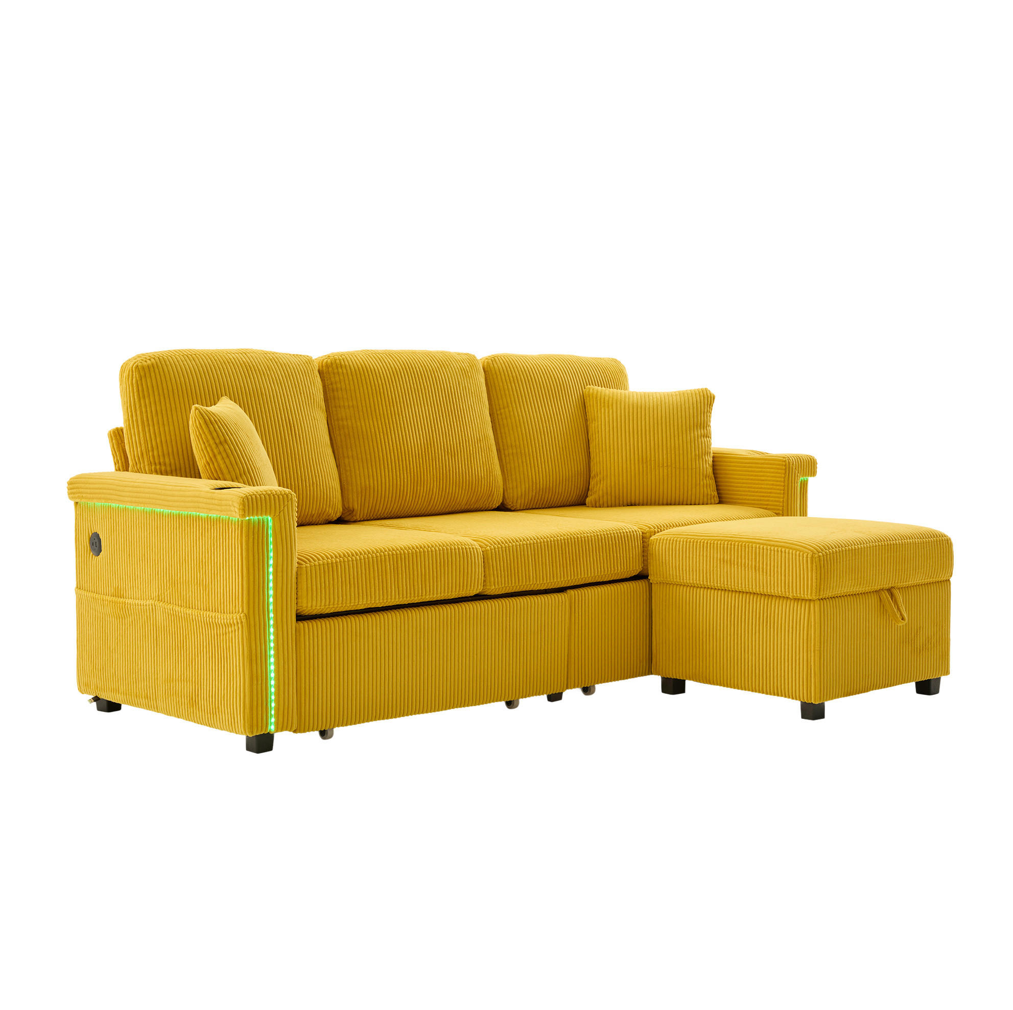 SOFA Corduroy mit LED und USB-Anschluss Stauraum-Schubladen 194/73/81 cm Gelb - Gelb, Textil (73/194cm) - Redom