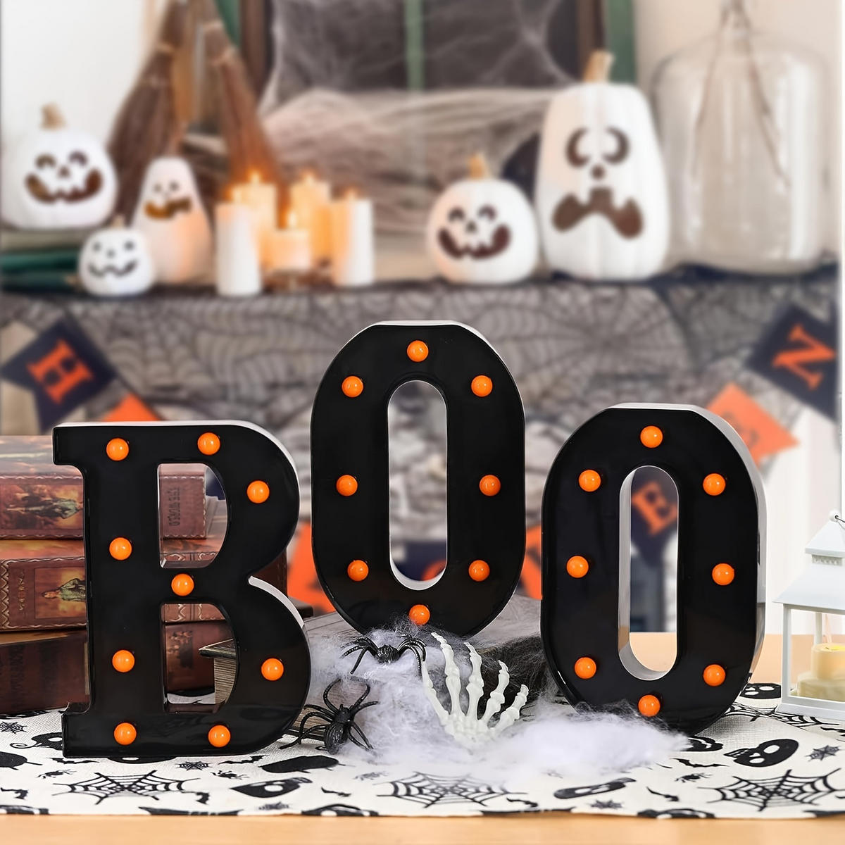 LED LETTERS BOO Halloween orange Deko für Kamin Party Innenbereich - Schwarz, Kunststoff (21.59/16/3.8cm)