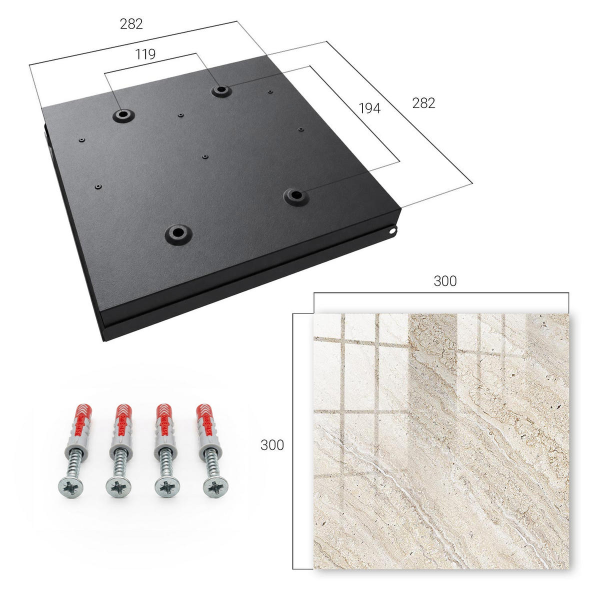 SCHLÜSSELBOX Schwarz 30x30 cm- Türöffnung nach rechts - Heller Marmor - Beige, Metall (30/30/5cm) - TULUP