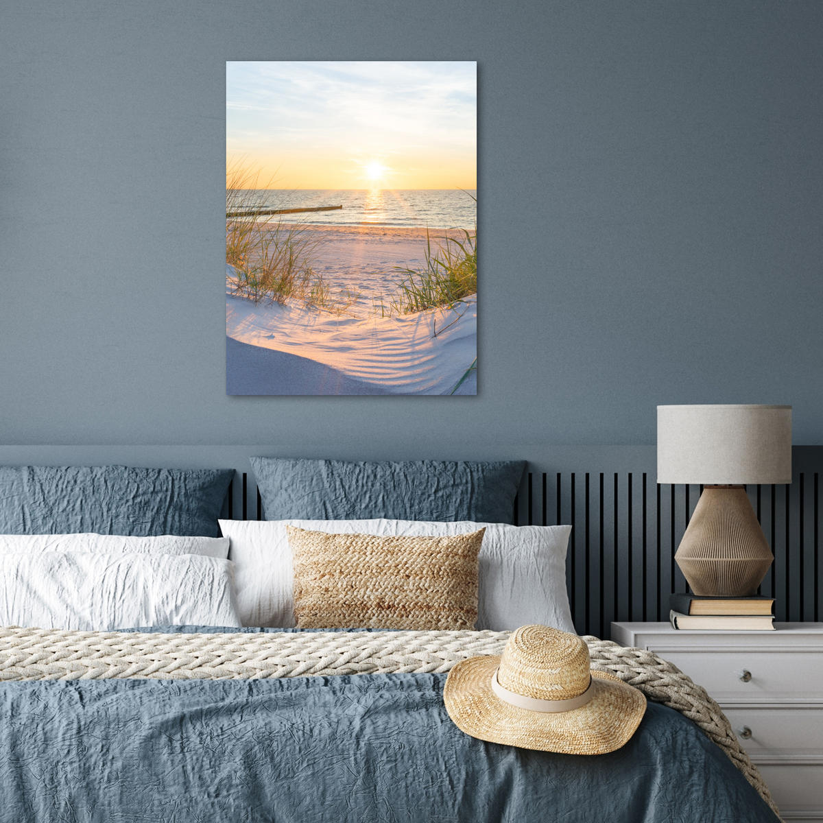 POSTER Strand - Sonne - Düne - Gras - Sand - Horizont 60x80 cm - Hellblau, Papier (60/80/0.1cm) - MuchoWow