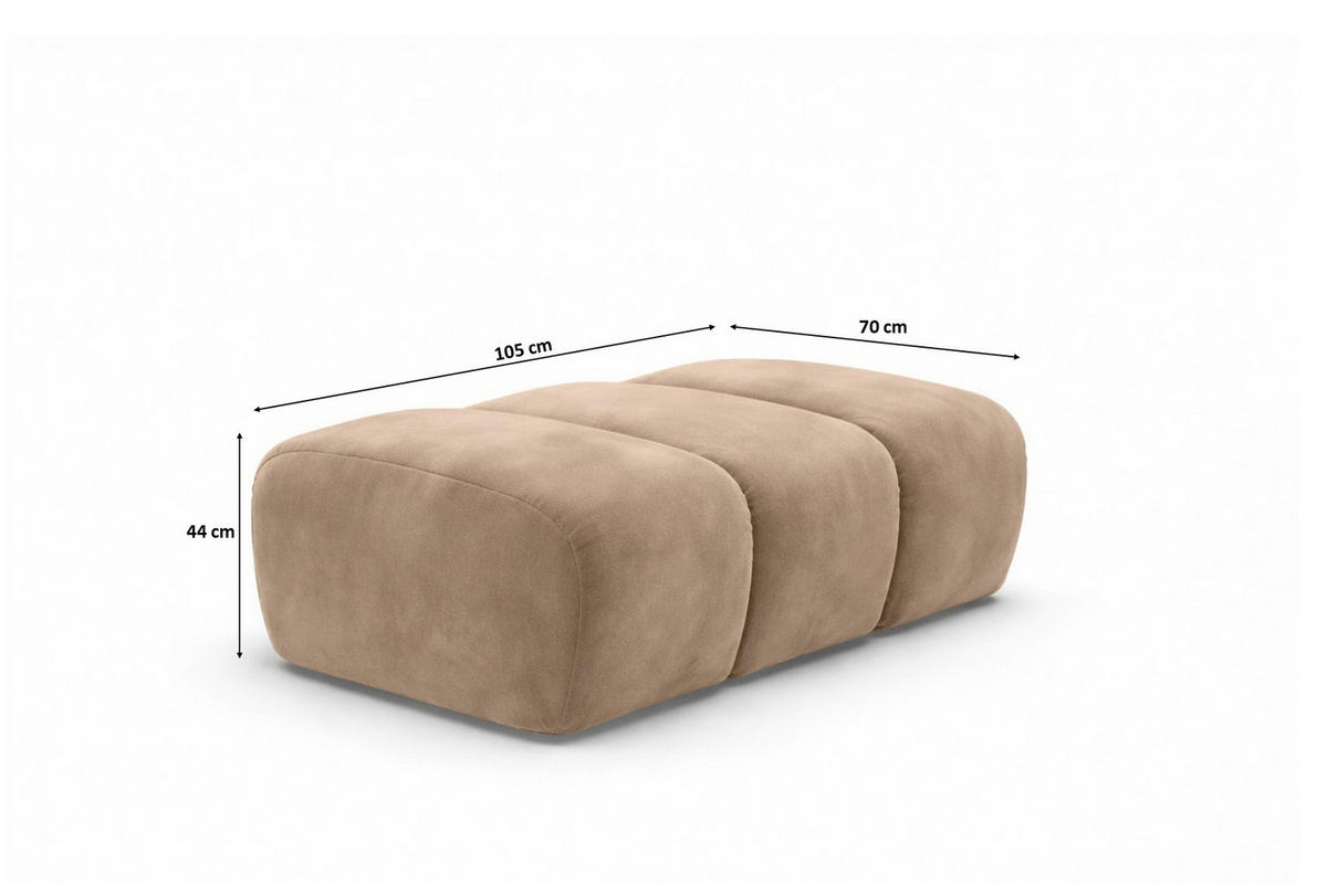 POUF modular, Veloursstoff Bluvel, Latte, CROISSANT - Hellbraun, Holz (105/44/70cm) - Kaiser Möbel