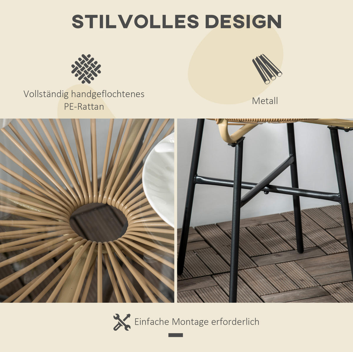 LOUNGETISCH 50/50/50 cm Beige aus Rattan mit Glastischplatte - Beige, Glas (50/50/50cm) - OKMYHOME