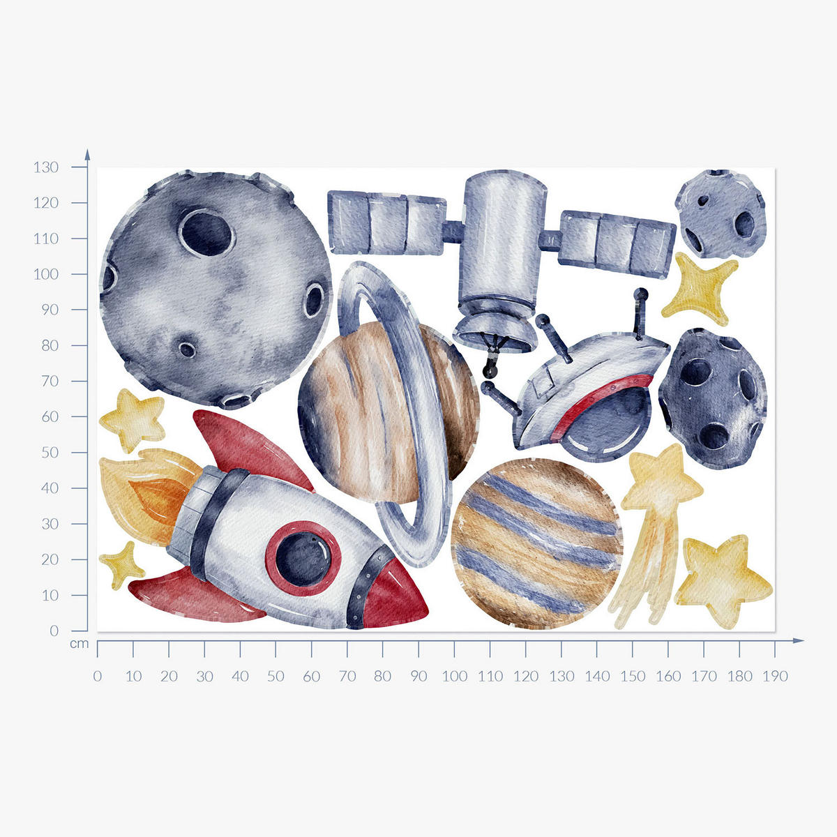 WANDAUFKLEBER 130x190cm - Der Raum des Planeten - Multicolor, Kunststoff (130/190/0.1cm) - Wallfluent