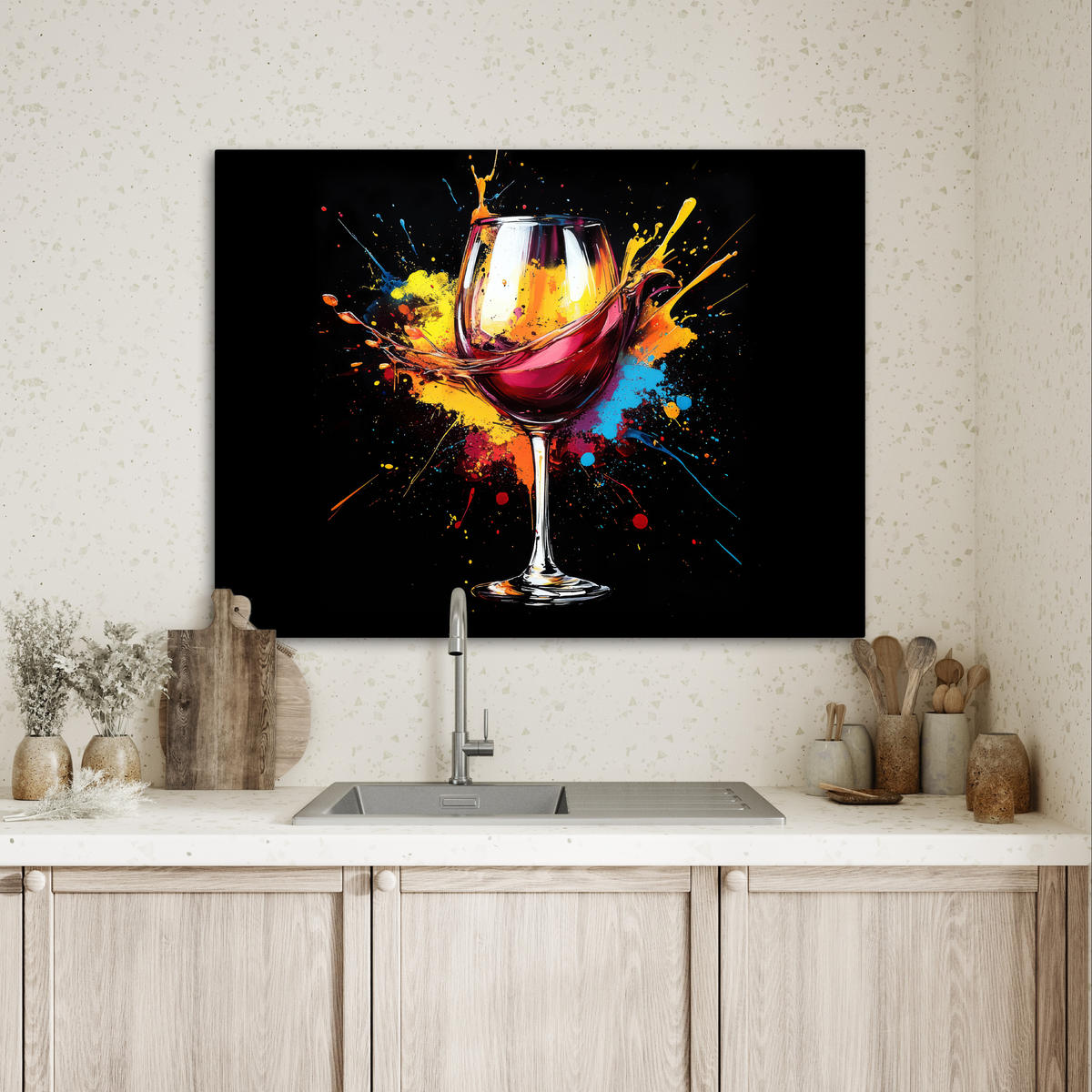 LEINWANDBILD Wein - Glas - Graffiti - Getränk - Rot - Farbe Wandbilder 80x60 cm - Weinrot, Textil (80/60cm) - MuchoWow