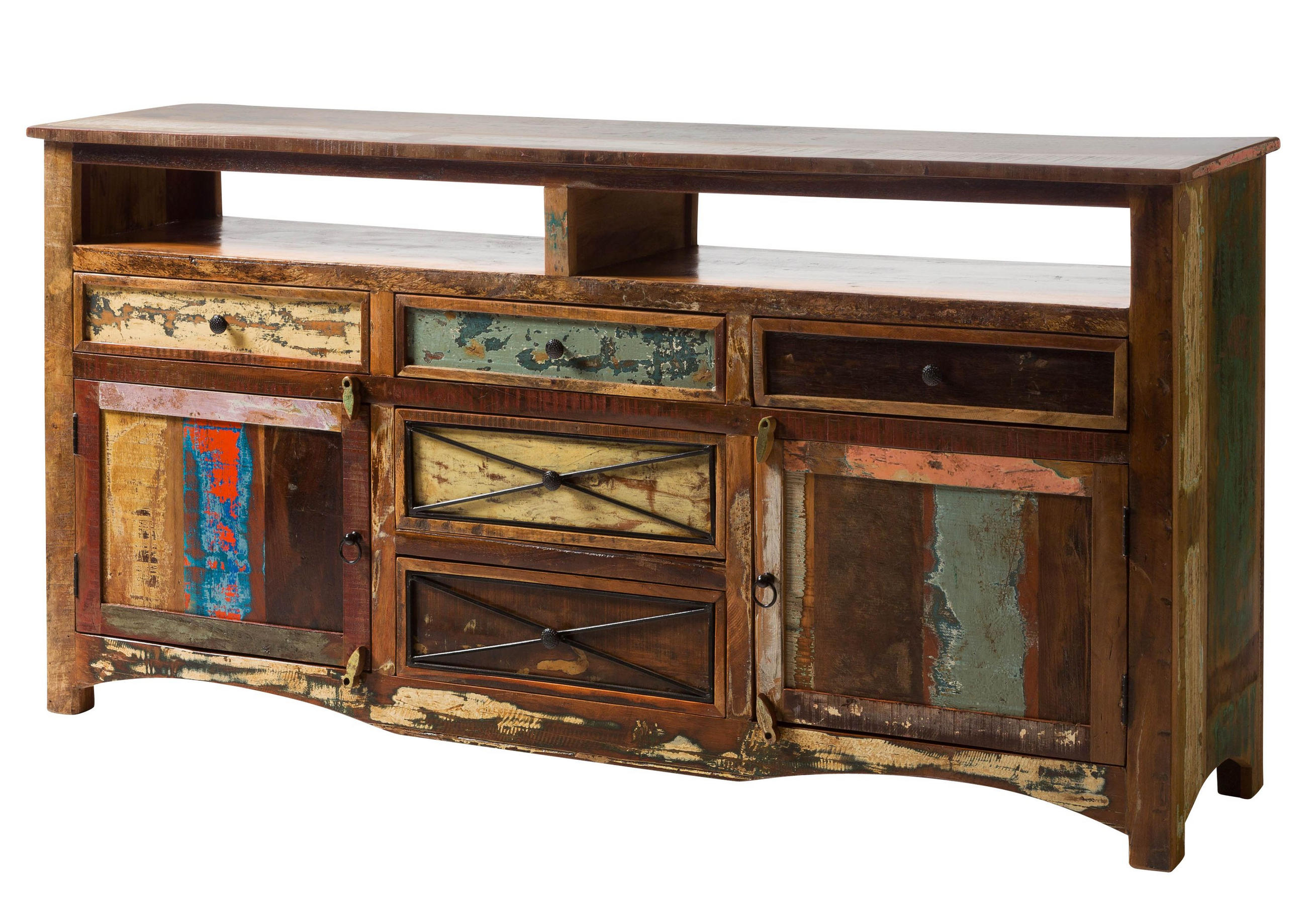SIDEBOARD Altholz 190x45x95 mehrfarbig lackiert NATURE OF SPIRIT #131 - Multicolor, Holz (190/95/45cm) - Massivmoebel24