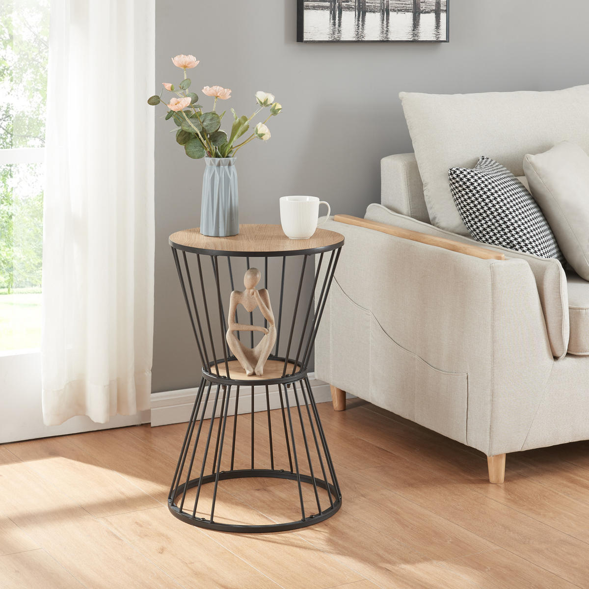 BEISTELLTISCH Fossbergom - Eichefarben/Schwarz, Holzwerkstoff/Metall (40/40/62cm) - [en.casa]