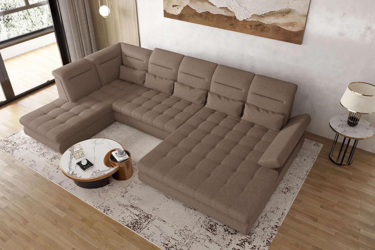 WOHNLANDSCHAFT Toscana Velours inkl. Schlaffunktion - Sandfarben, Textil (358/87/208cm) - 99rooms